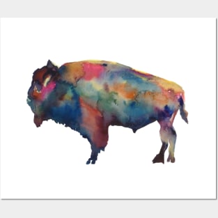 Buffalo Bison Colorful Cowboy Watercolor Art Posters and Art